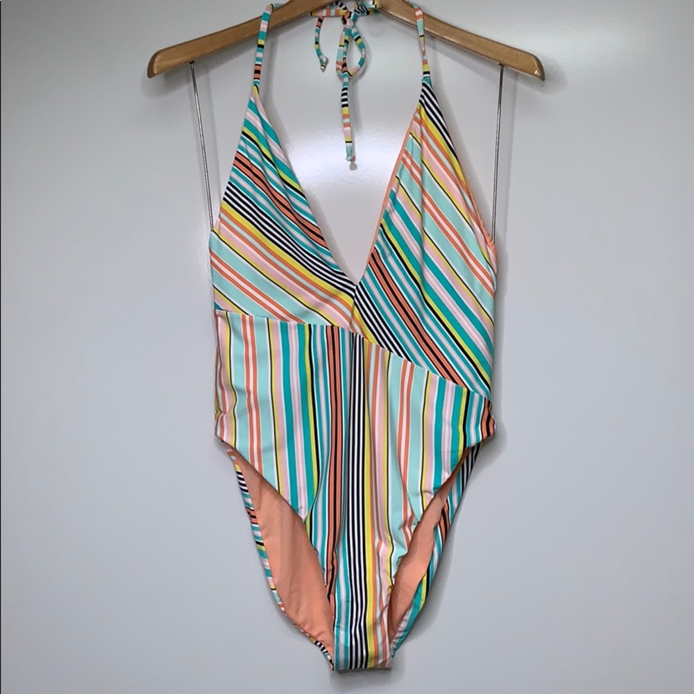 NWT BIKINI LAB • One Piece Striped Plunge Swimsuit - Picture 2 of 7